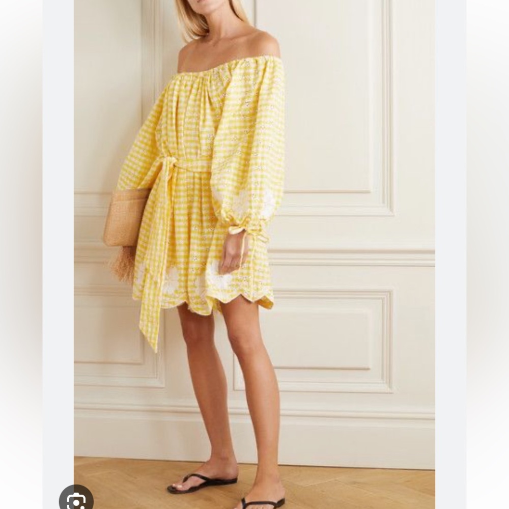 NWT Innika Choo Frida Burds Yellow Gingham Dress Size 3. Very over sized.